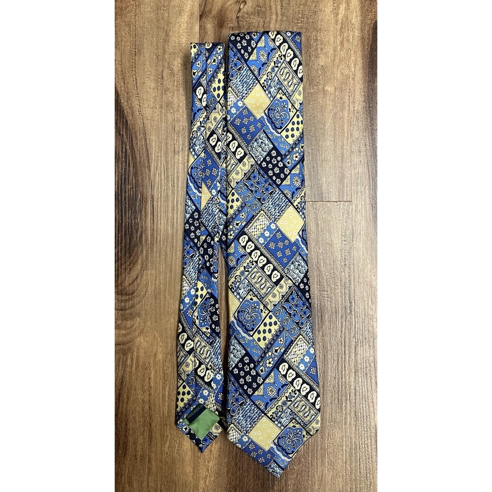 Lilly Pulitzer Blue and Yellow Geometric Patchwork Silk Tie
